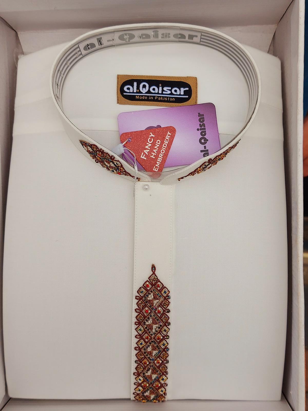 Qaisar Handwork Mens Kurta Shalwar 4705 {Cream}