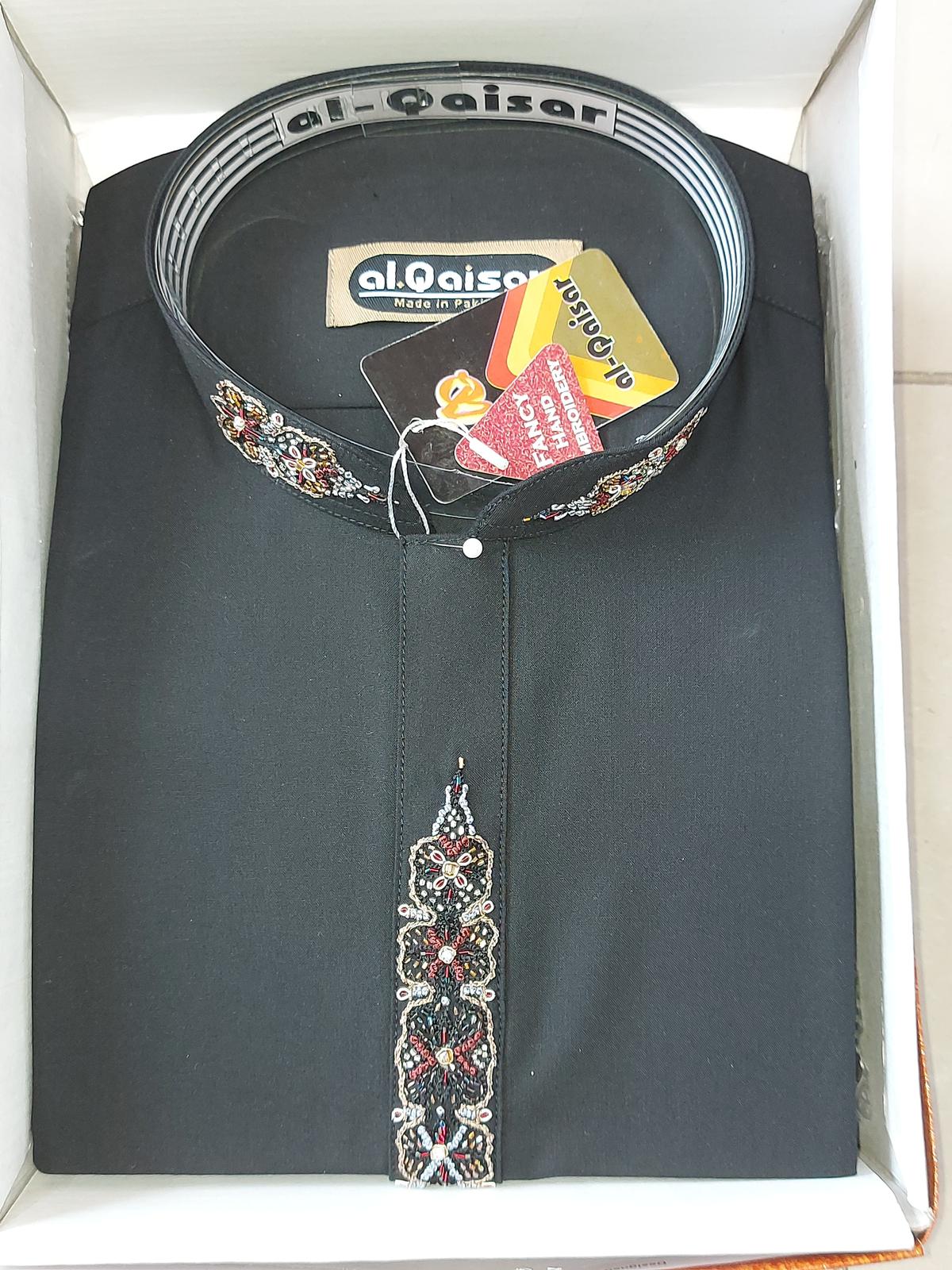 Al Qaisar Handwork Mens Kurta Shalwar 4613 {Black}